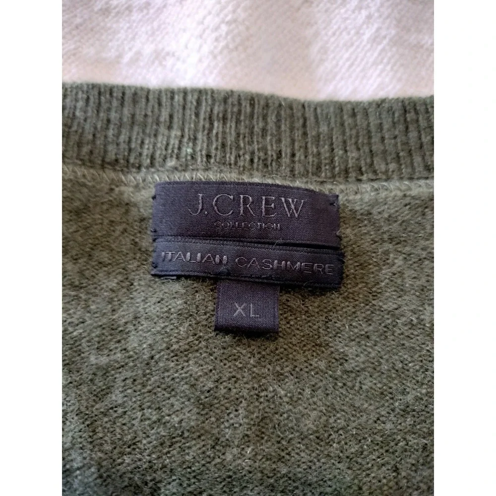 J. Crew Collection Italian Cashmere V-Neck Sweater XL Green Kangaroo Pocket Pouc